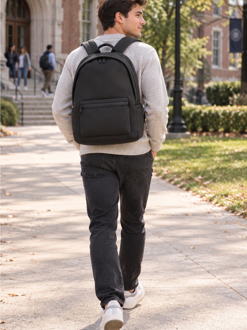 Unisex Black Everyday Backpack - Classic Minimal Design Quince Neoprene